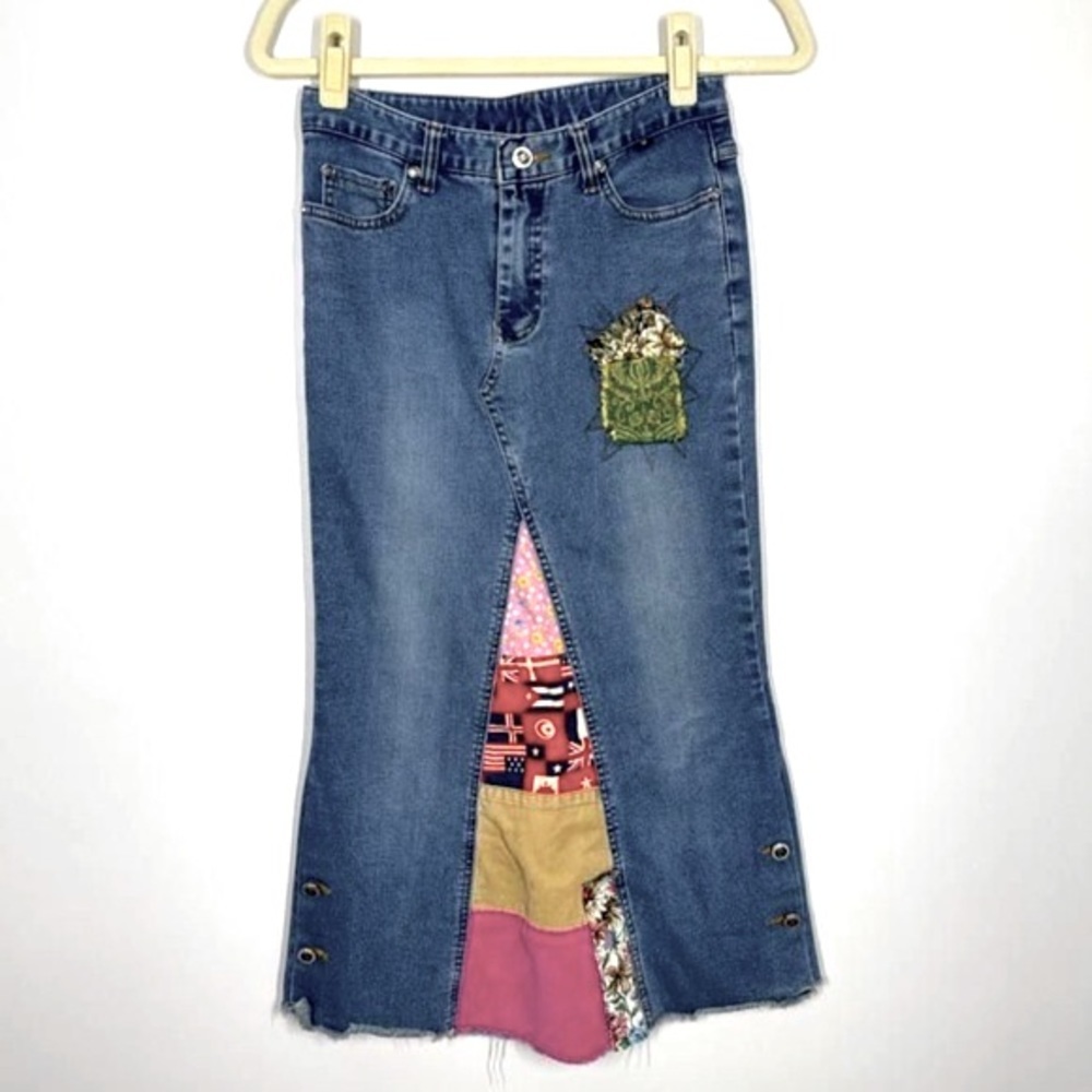 MEC demin Blue Patchwork Maxi Skirt size small